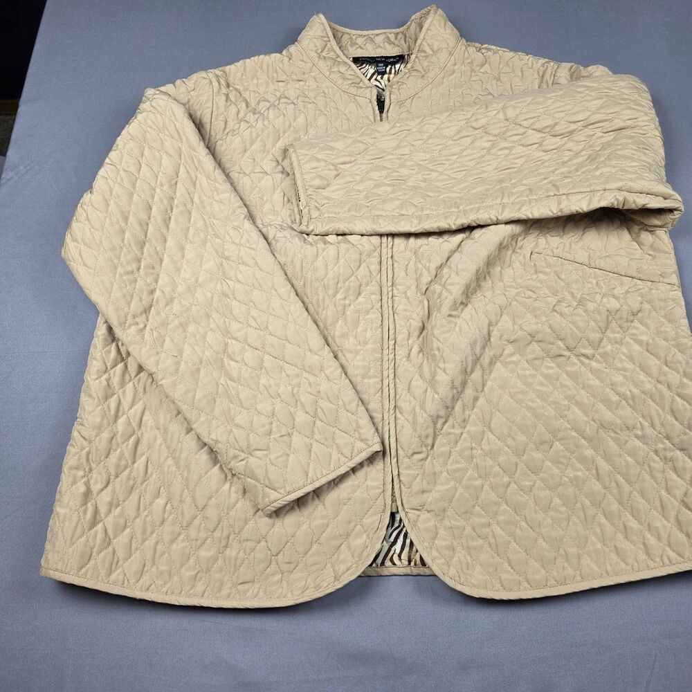 Briggs New York Quilted Jacket Women 18W Beige Zip Up Animal Print Lined